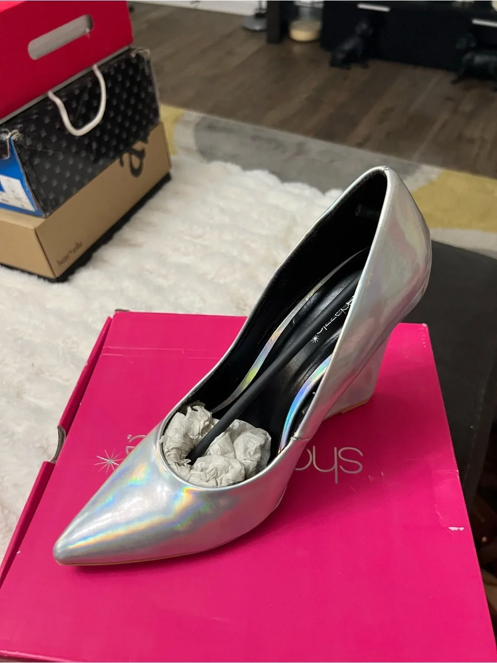 Metallic Silver Pointed Wedge Pump - Women's Dress Shoe
